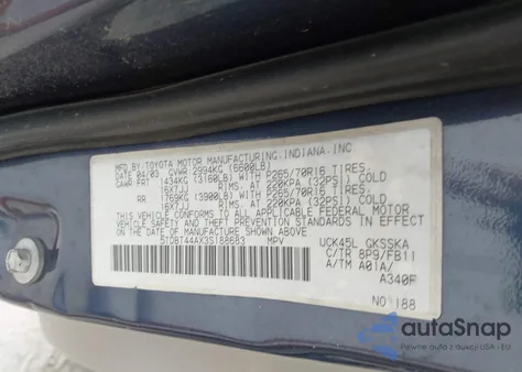 2003 Toyota Sequoia Sr5 V8 из США, поврежденный, VIN 5TDBT44AX3S188683